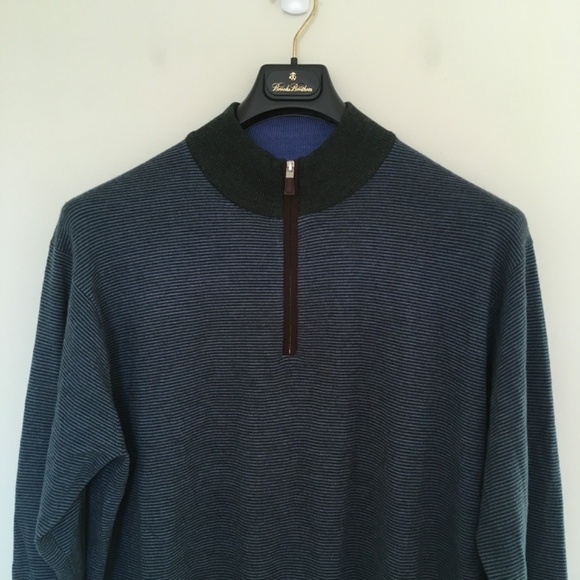 Peter Millar Striped 1/4 Zip Blue Green sweater XXL 100% Extrafine Merino Wool - Picture 4 of 14